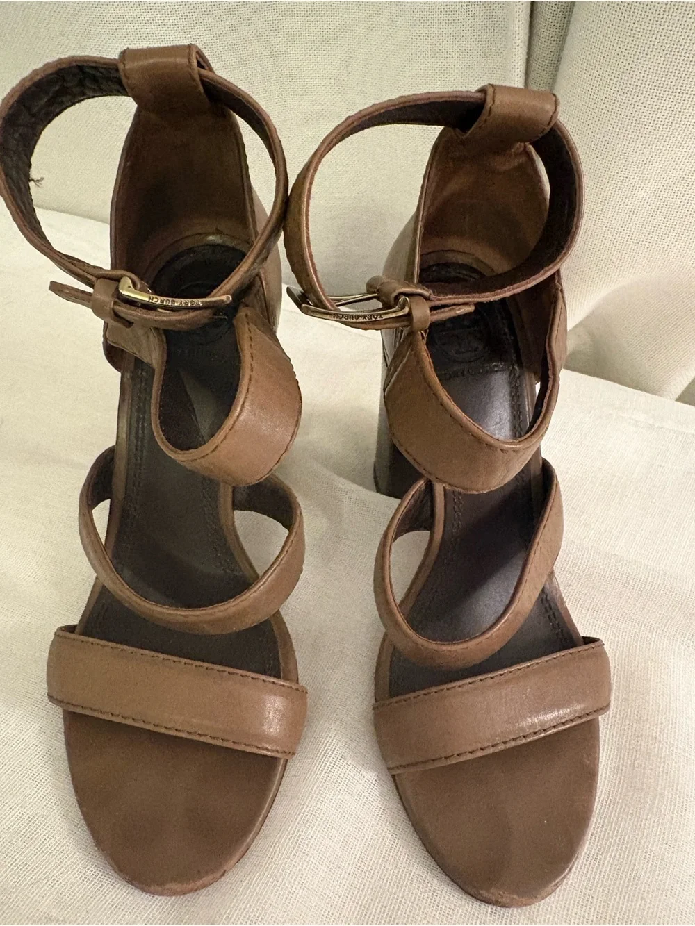 Tory Burch Brown Leather Block Heel Sandals Minimalist Luxury Size 6M